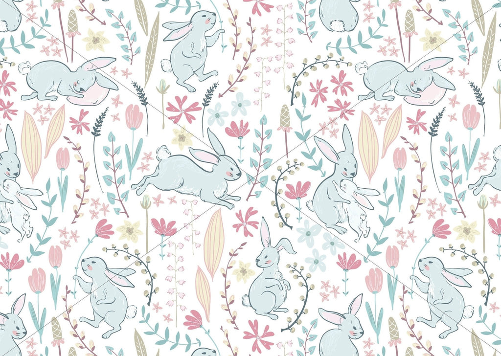 Cute Baby Rabbits & Blooms Wallpaper Sample - Wall Funk
