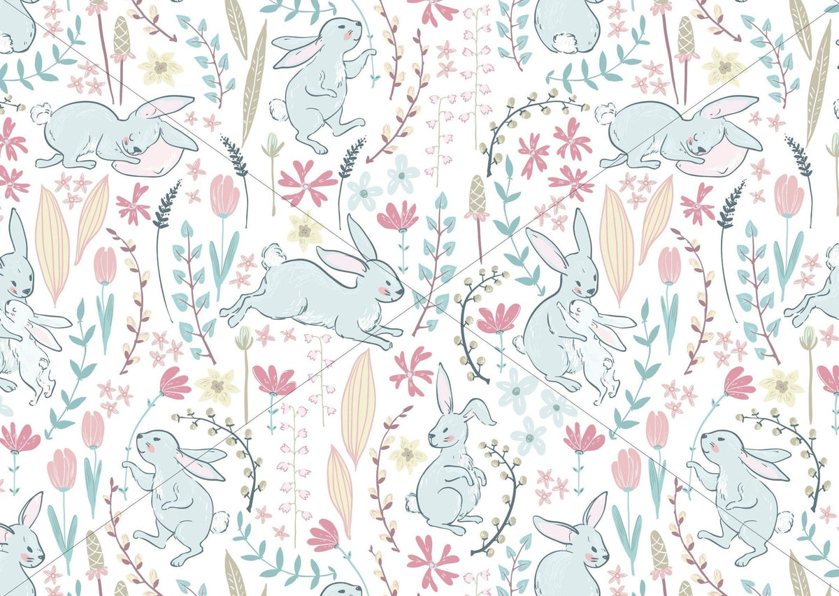 Cute Baby Rabbits & Blooms Wallpaper Sample – Wall Funk