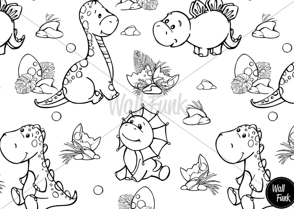Cute Black & White Dinosaurs Wallpaper Sample - Wall Funk
