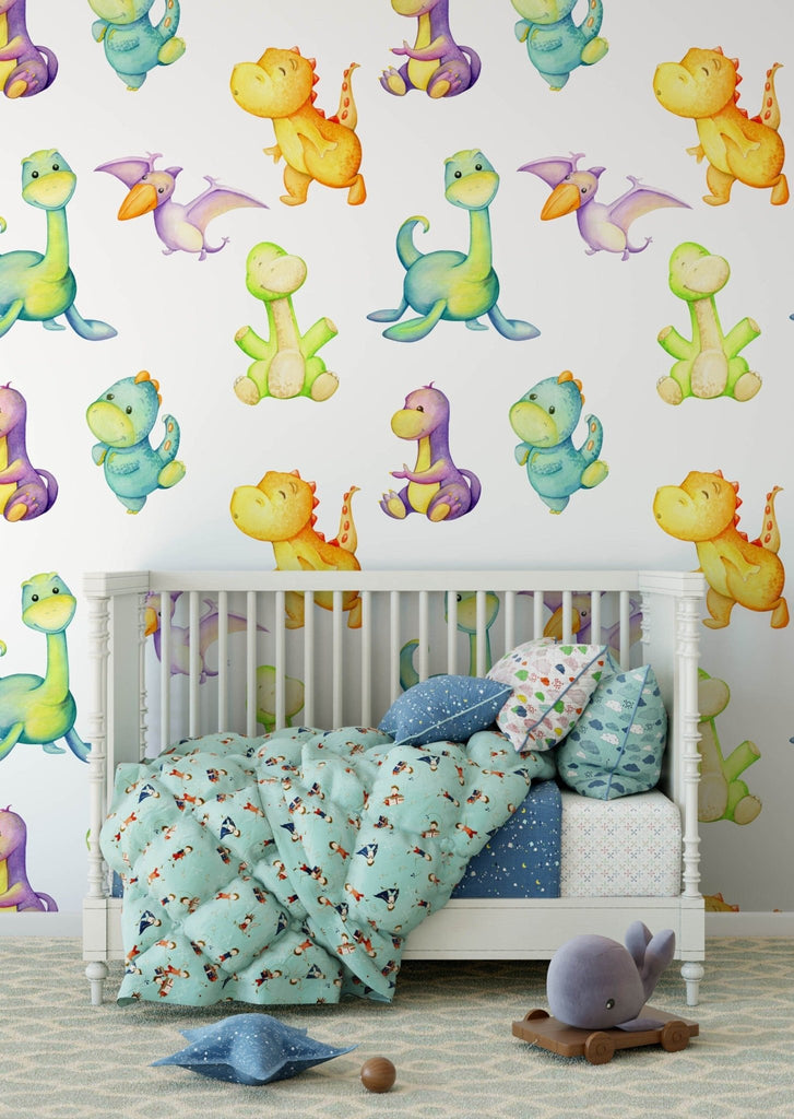Cute Colourful Dinosaurs Wallpaper - Wall Funk