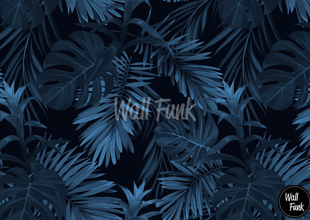 Dark Blue Tropical Floral Wallpaper Sample - Wall Funk