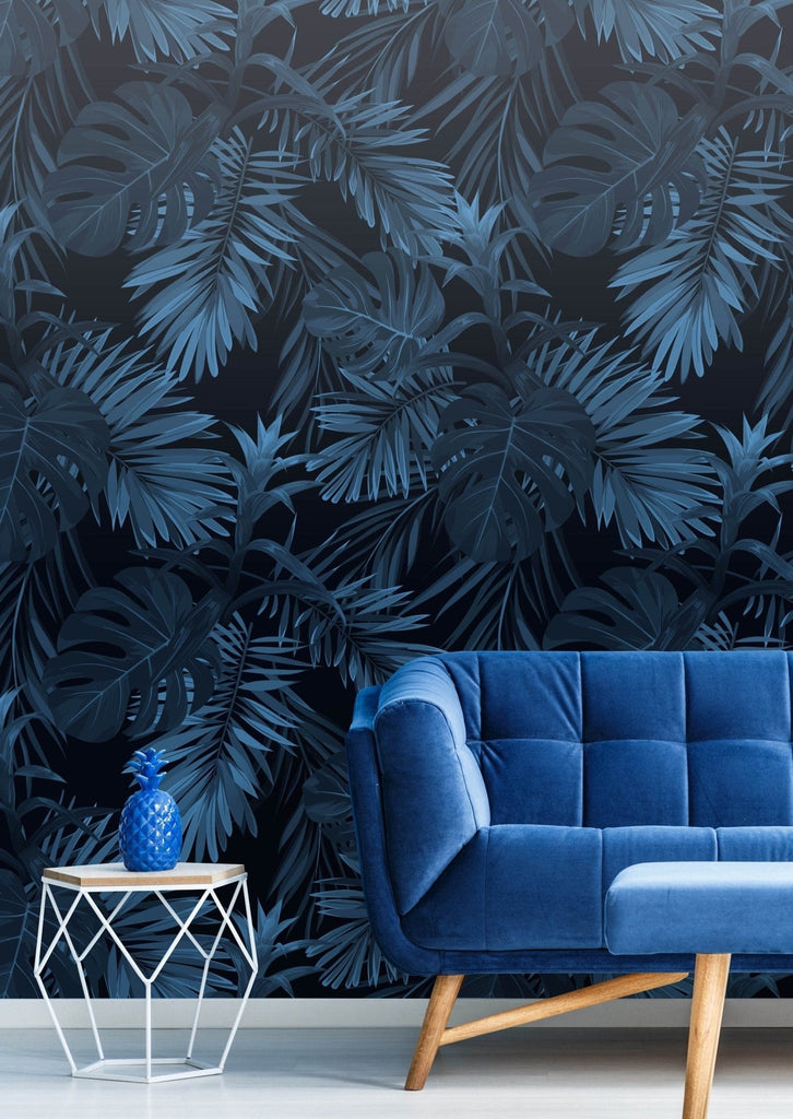 Dark Blue Tropical Floral Wallpaper - Wall Funk