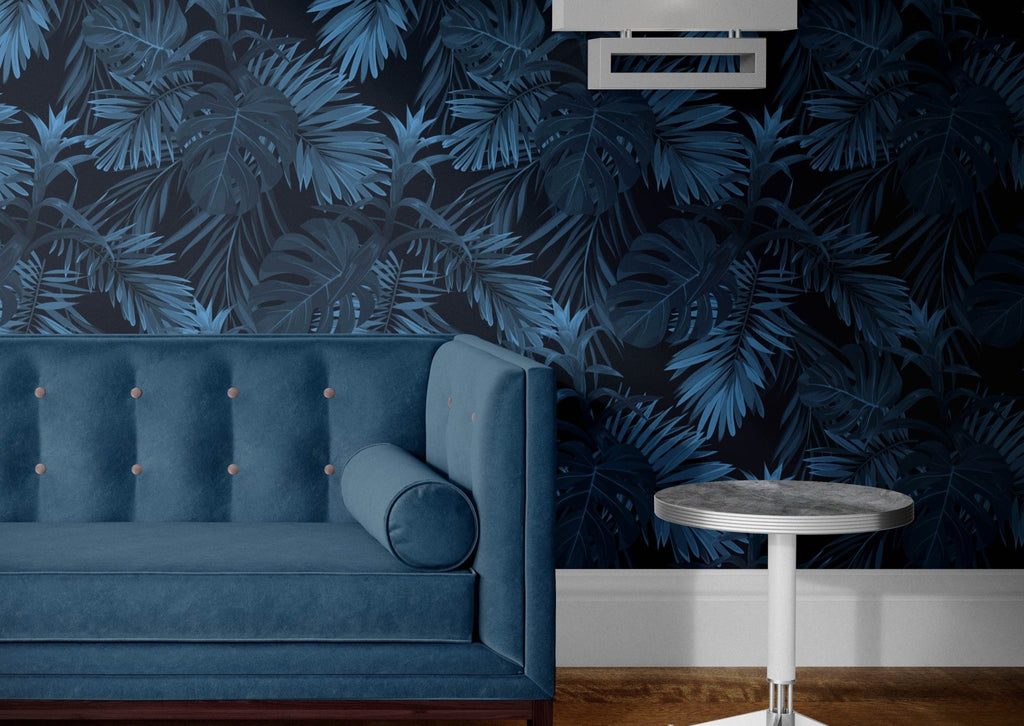 Dark Blue Tropical Floral Wallpaper - Wall Funk