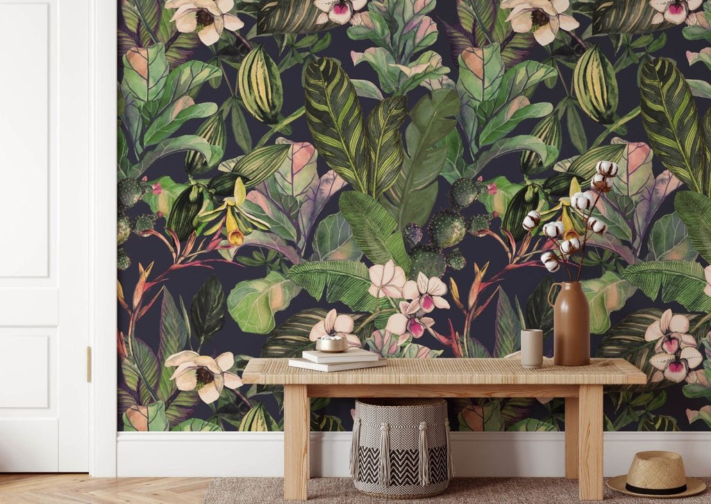 Dark Cacti Floral Wallpaper - Wall Funk