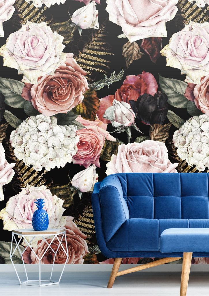Dark Roses Floral Wallpaper - Wall Funk