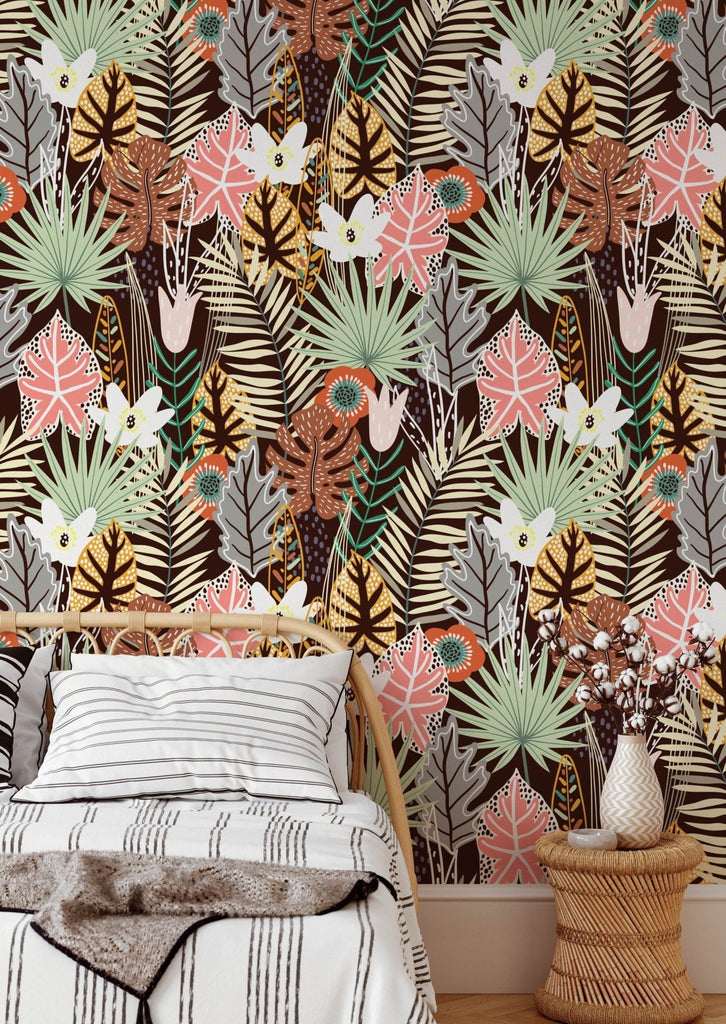 Dark Tropical Floral Wallpaper - Wall Funk