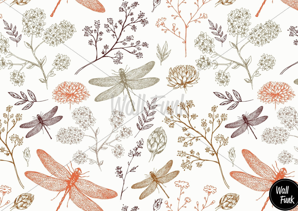 Dragonflies & Blooms Wallpaper Sample - Wall Funk