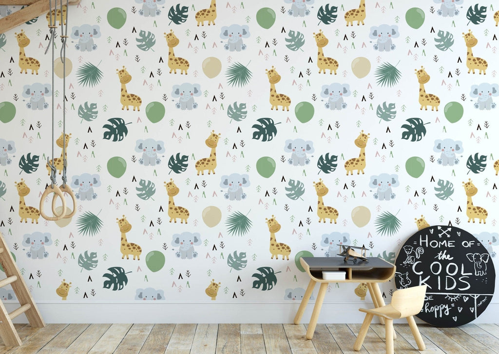 Elephant & Giraffe Jungle Wallpaper Sample - Wall Funk