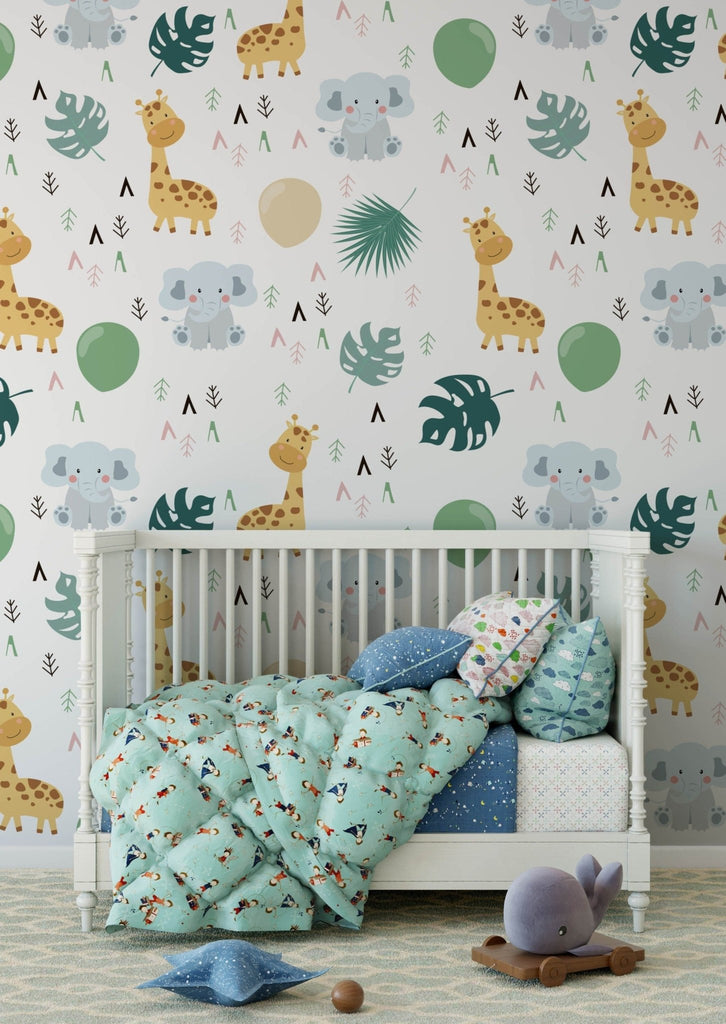 Elephant & Giraffe Jungle Wallpaper - Wall Funk