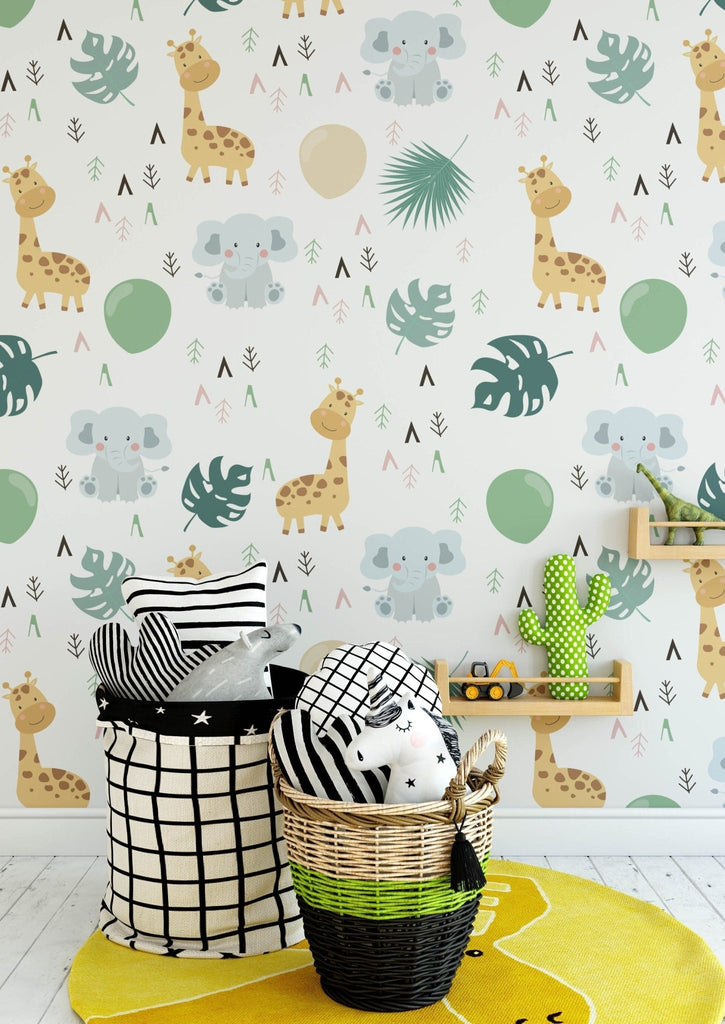 Elephant & Giraffe Jungle Wallpaper - Wall Funk