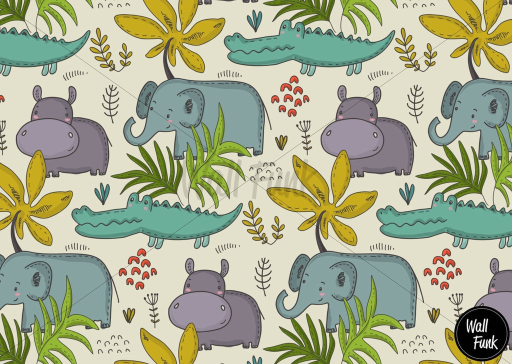Elephant & Hippo Safari Mural Sample - Wall Funk