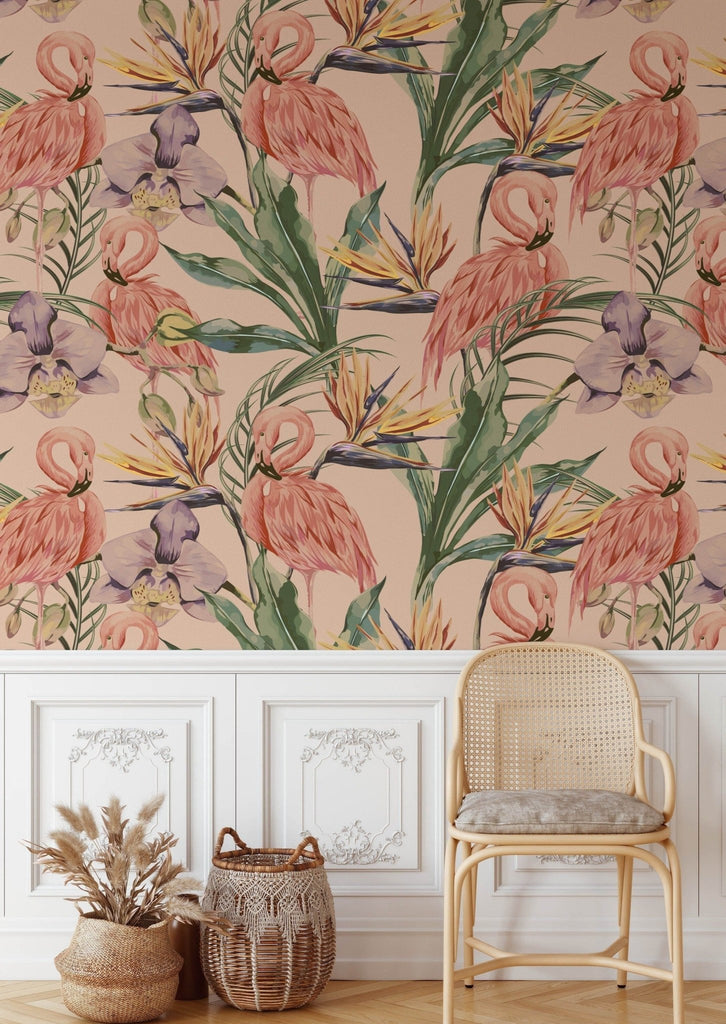 Flamingo Floral Wallpaper - Wall Funk