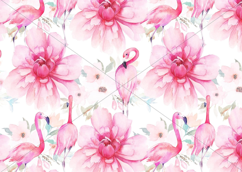 Flamingoes & Flowers Pink Wallpaper Sample - Wall Funk