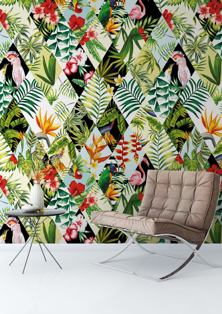 Geometric Birds Tropical Wallpaper - Wall Funk