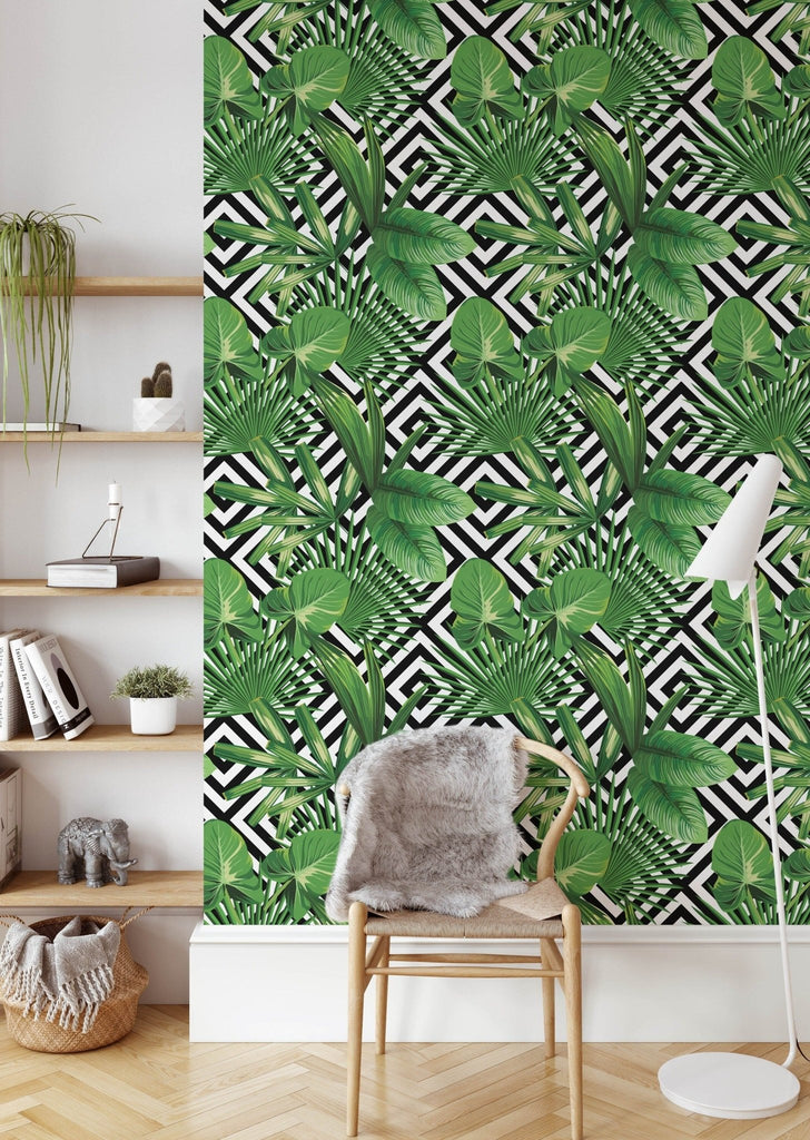 Geometric Monstera Leaf Wallpaper - Wall Funk