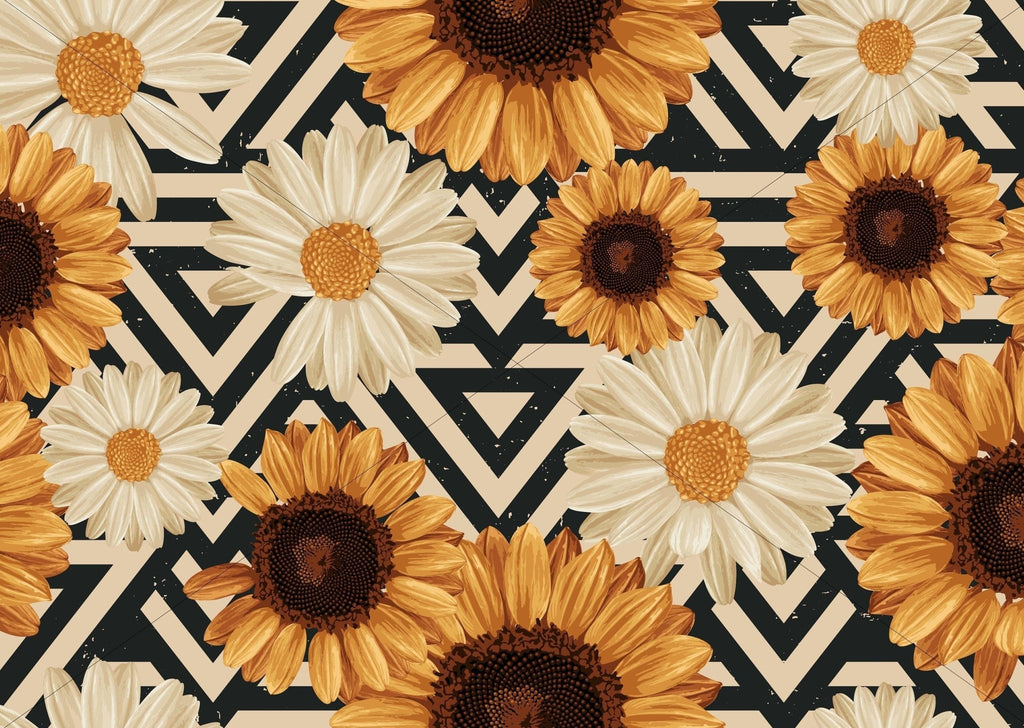 Geometric Sunflowers Wallpaper Sample - Wall Funk