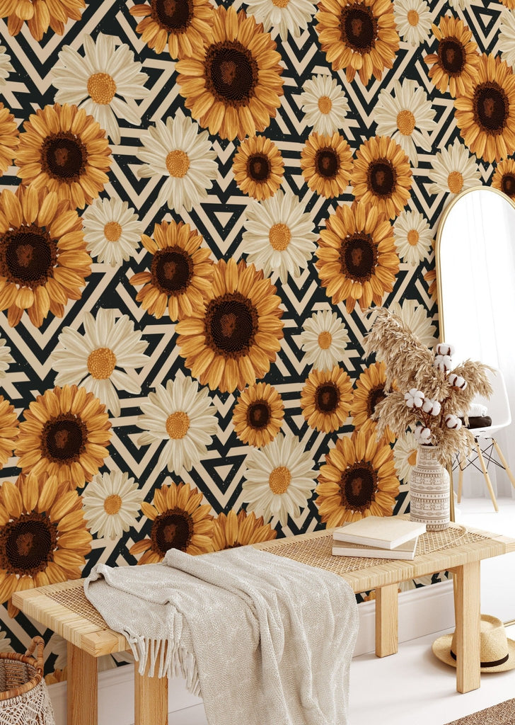 Geometric Sunflowers Wallpaper - Wall Funk