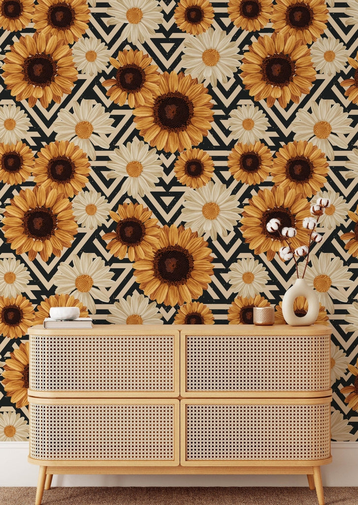 Geometric Sunflowers Wallpaper - Wall Funk
