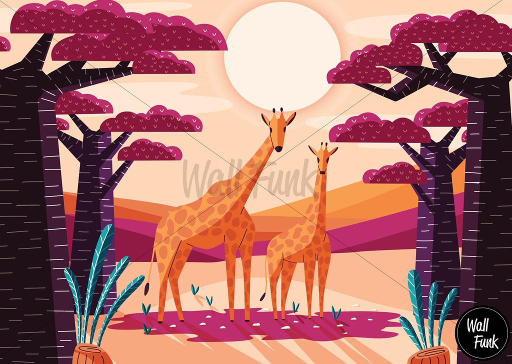 Giraffe Safari Mural Sample - Wall Funk