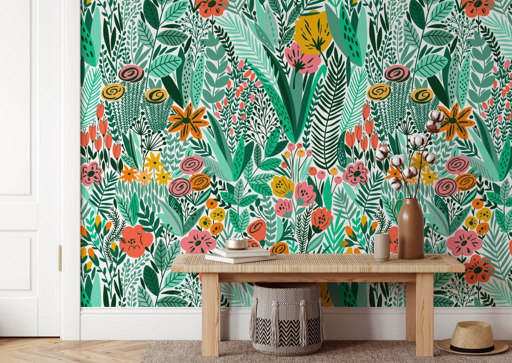 Green Meadow Floral Wallpaper - Wall Funk