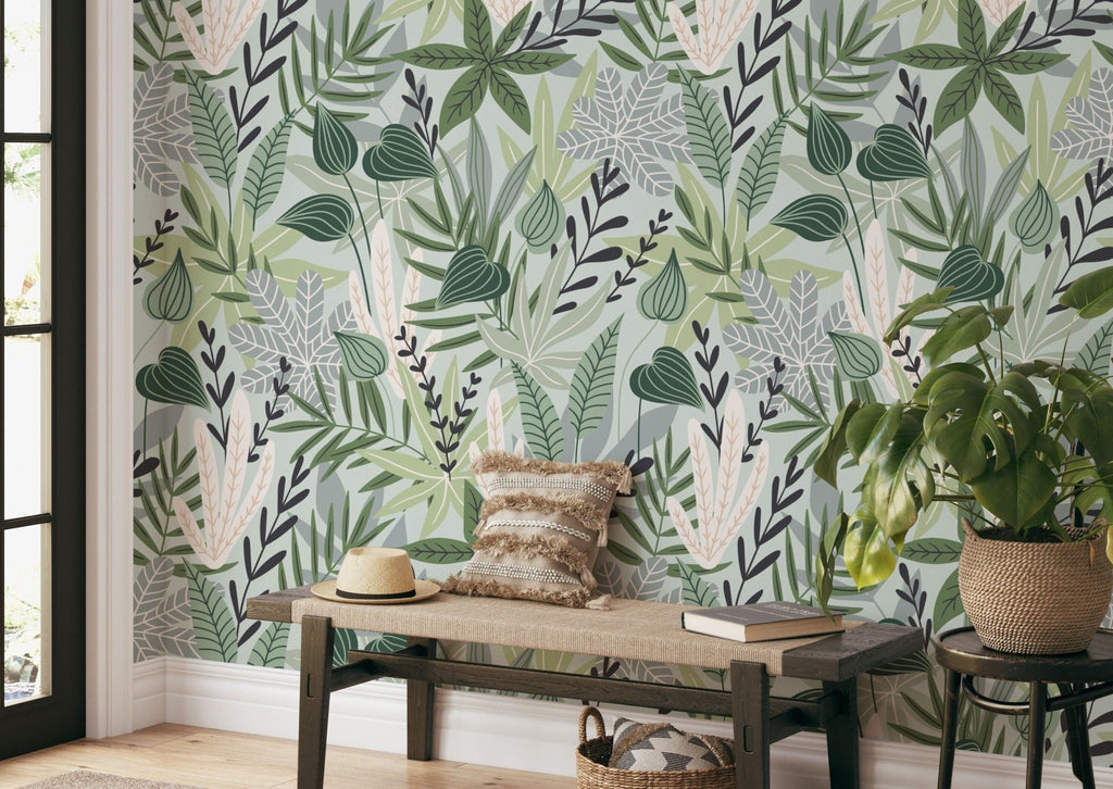 Green Tropical Floral Wallpaper - Wall Funk