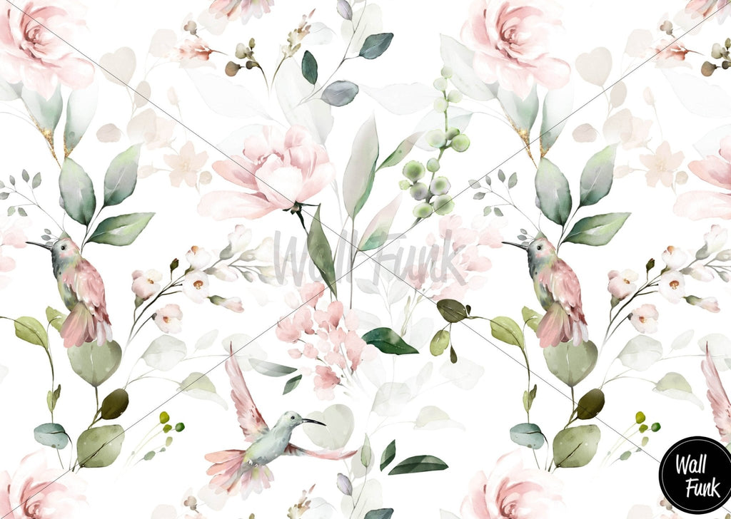 Hummingbirds Floral Wallpaper Sample - Wall Funk