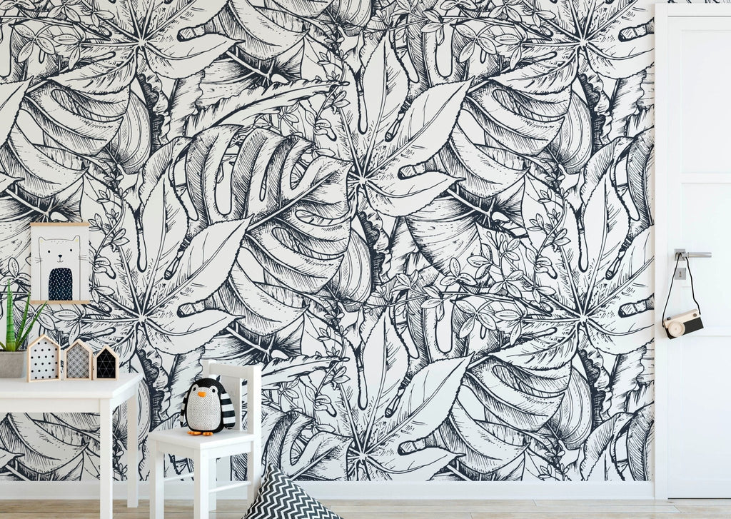 Large Palm Leaves Tropical Wallpaper - Wall Funk