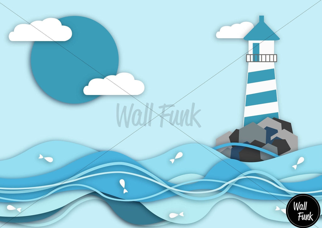 Lighthouse on the Waves Mural - Wall Funk