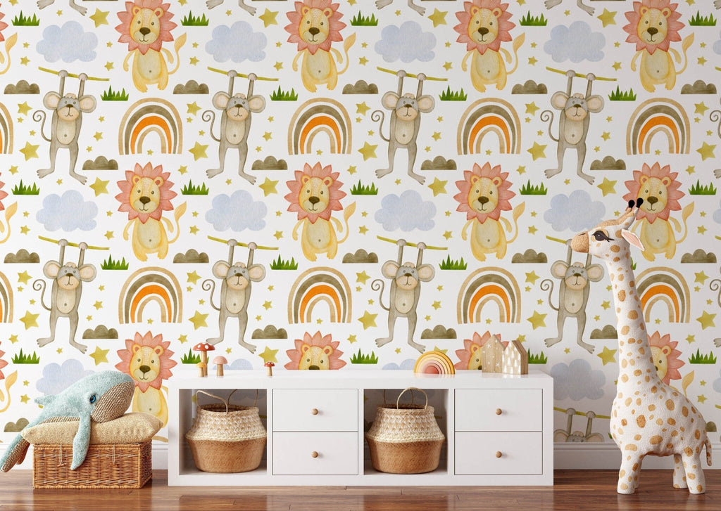 Lion & Monkey Jungle Wallpaper Sample - Wall Funk