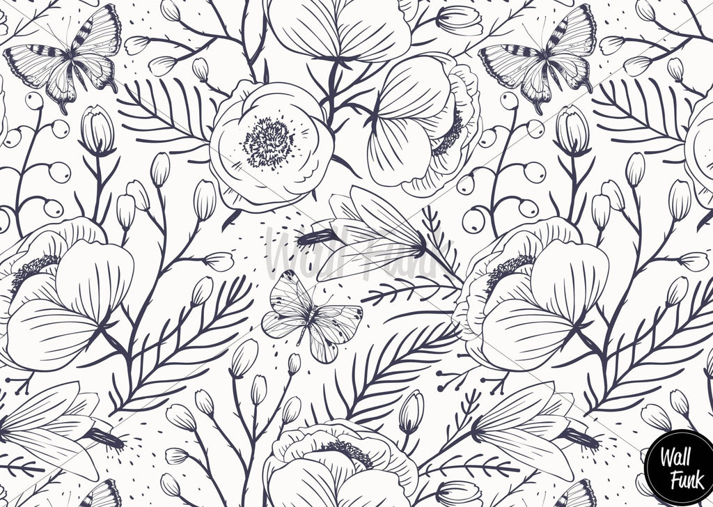 Minimalist Butterflies & Flowers Wallpaper - Wall Funk