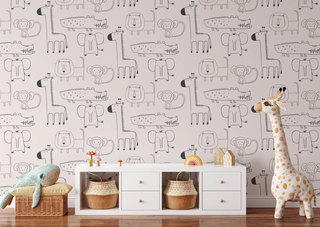 a giraffe themed wallpaper in child's bedroom