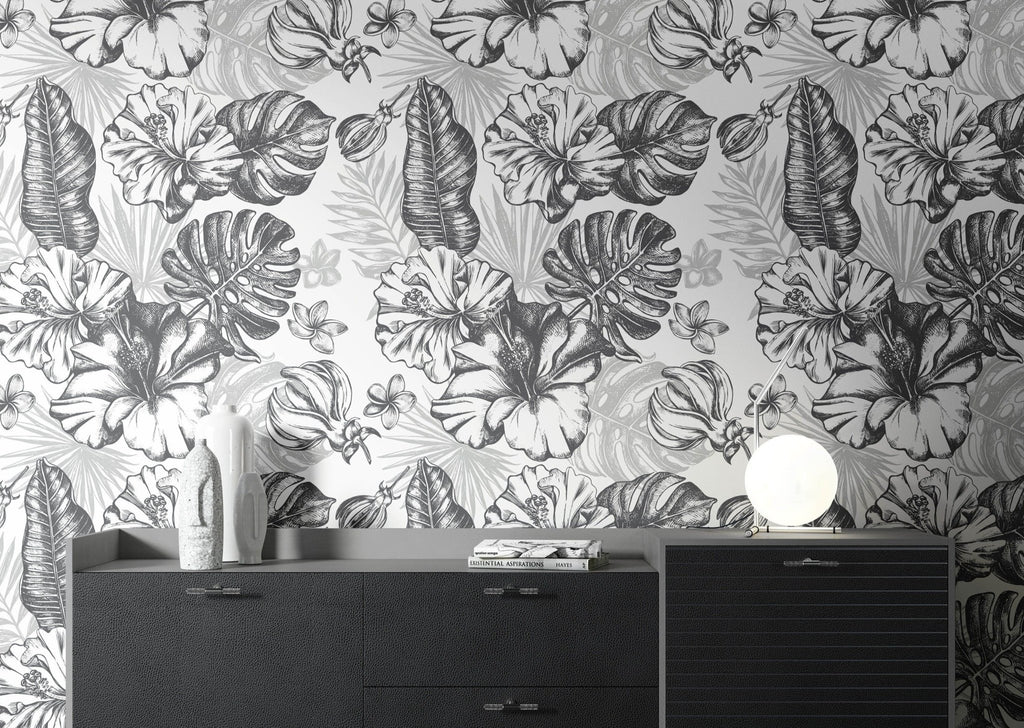 Monochrome Tropical Wallpaper Sample - Wall Funk