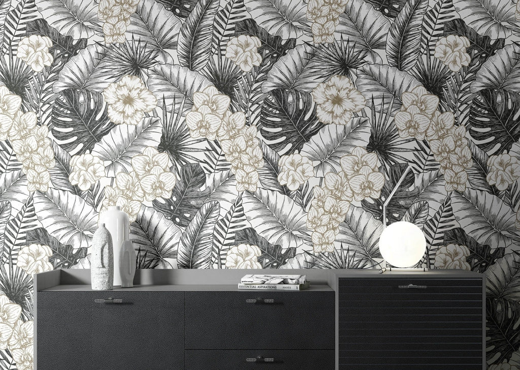 Monochrome Tropical Wallpaper Sample - Wall Funk