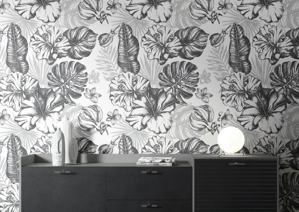 Monochrome Tropical Wallpaper - Wall Funk