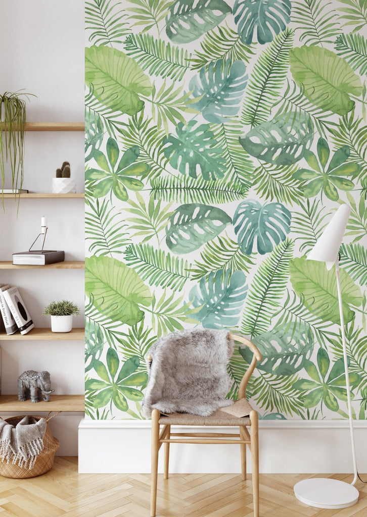 Monstera Leaves Tropical Wallpaper - Wall Funk