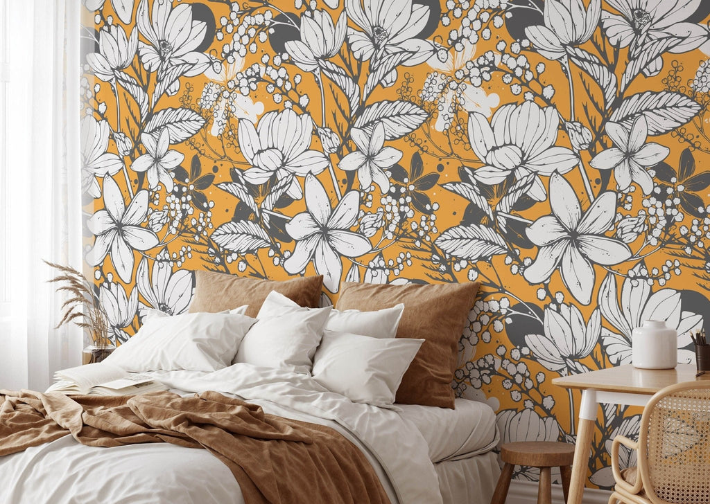 Mustard Floral Wallpaper - Wall Funk