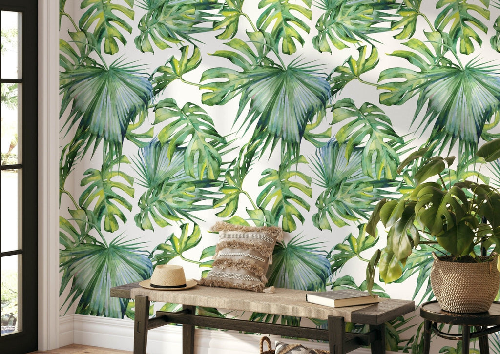 Palm Leaves Tropical Wallpaper - Wall Funk