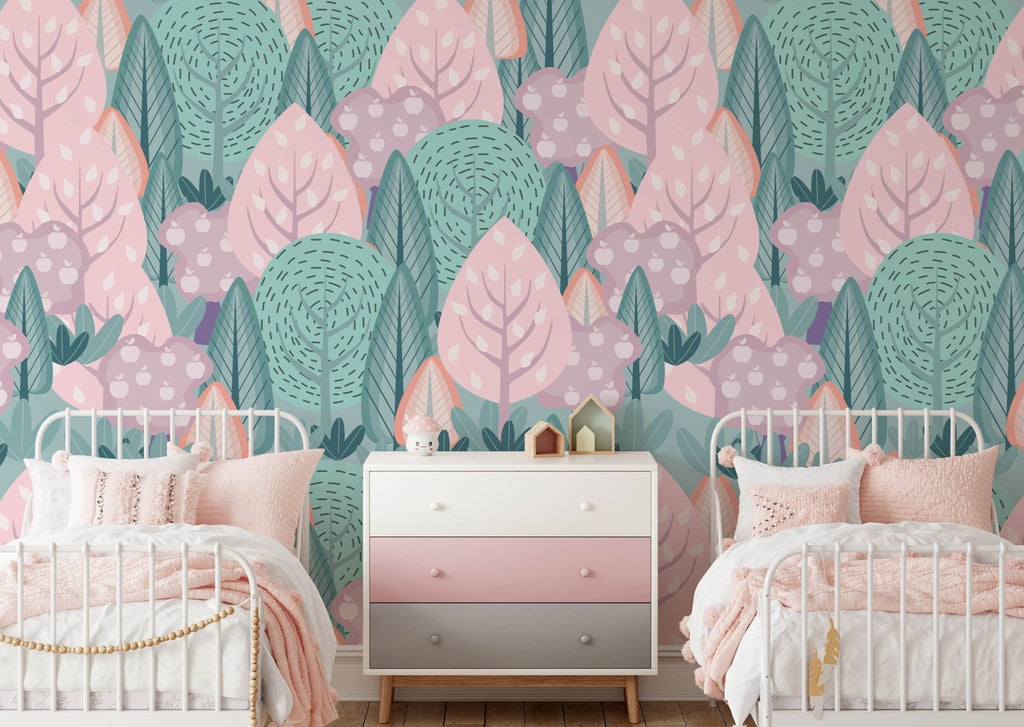 Pink & Green Forest Wallpaper Sample - Wall Funk