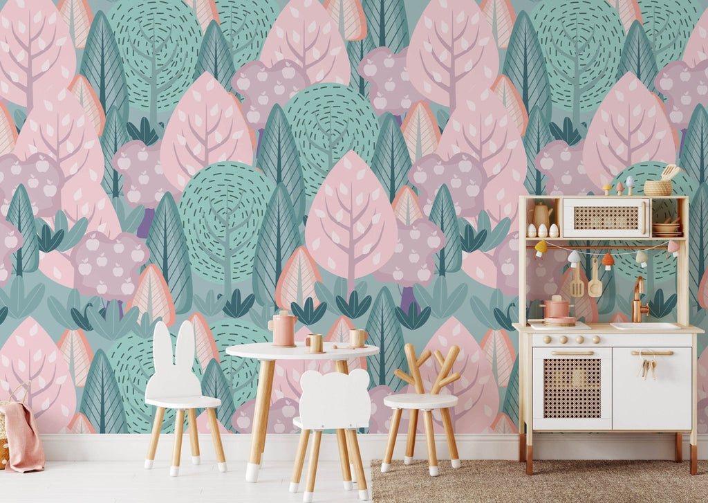 Pink & Green Forest Wallpaper Sample - Wall Funk