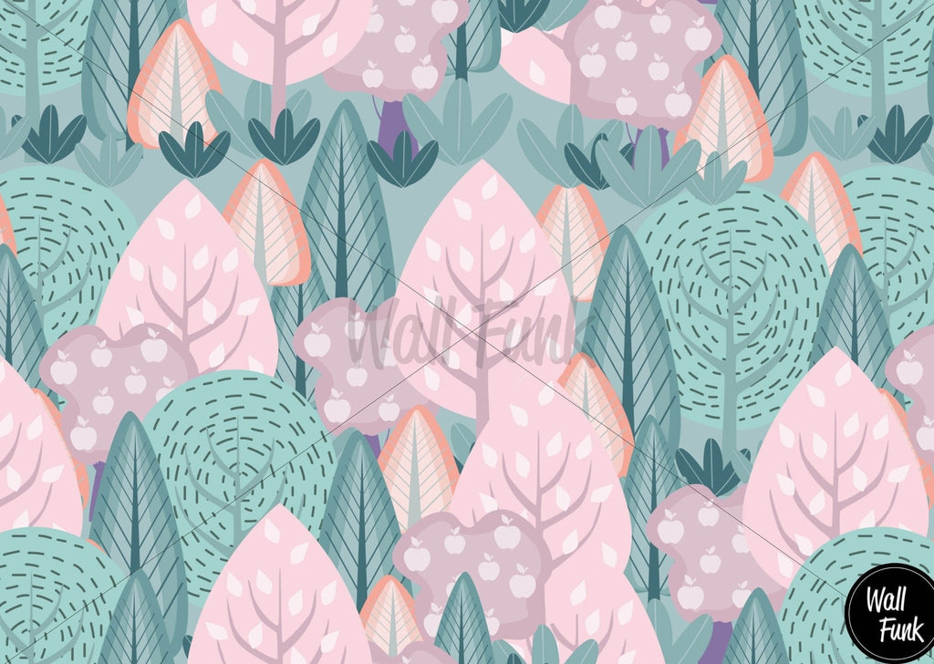 Pink & Green Forest Wallpaper - Wall Funk