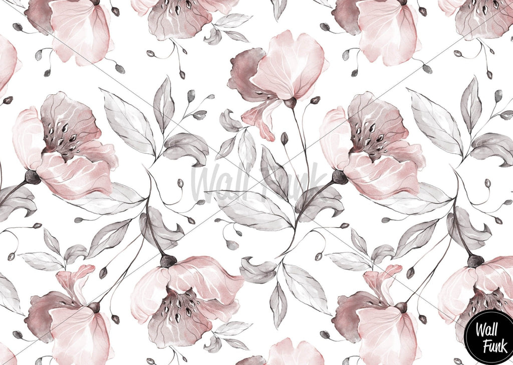 Pink & Grey Floral Wallpaper - Wall Funk