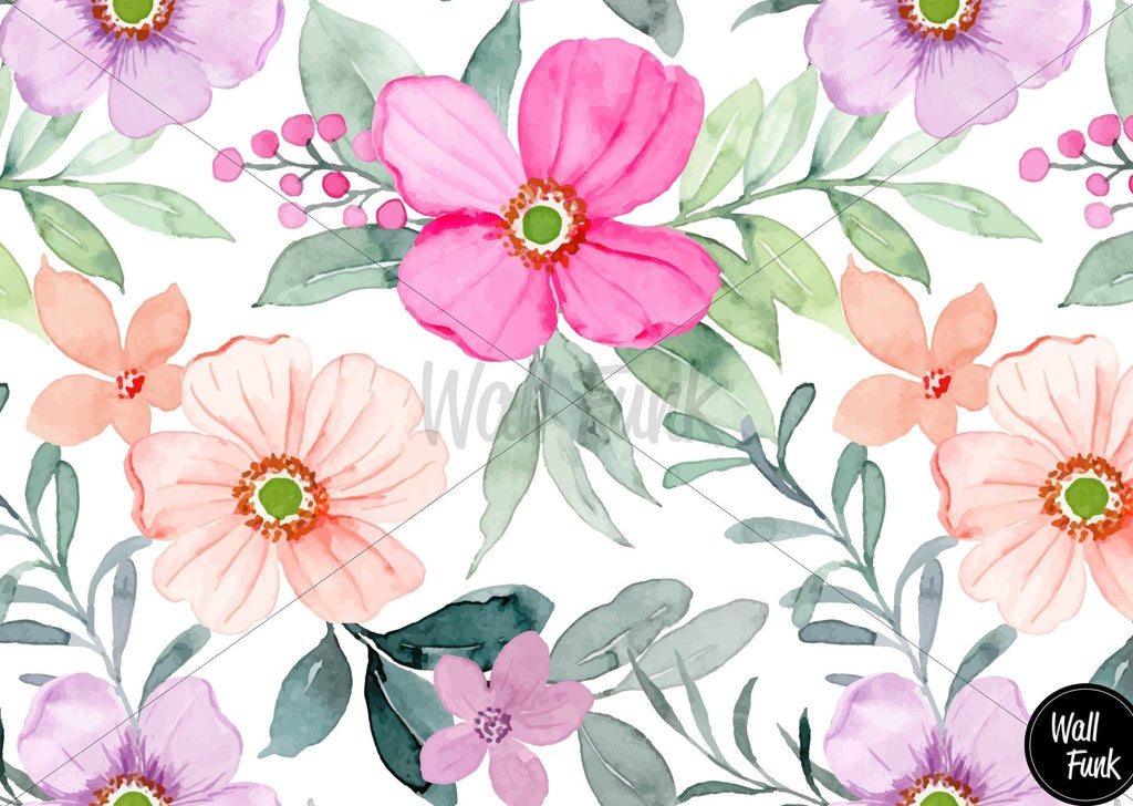 Pink & Peach Watercolour Floral Wallpaper - Wall Funk