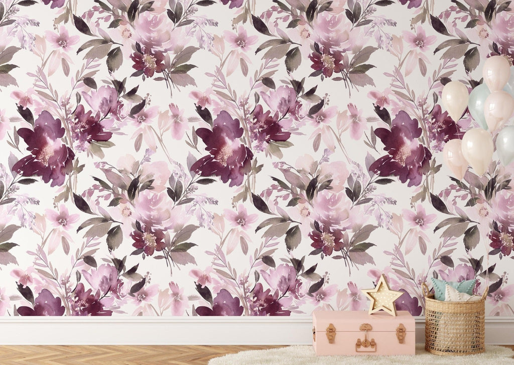 Pink & Purple Floral Wallpaper Sample - Wall Funk