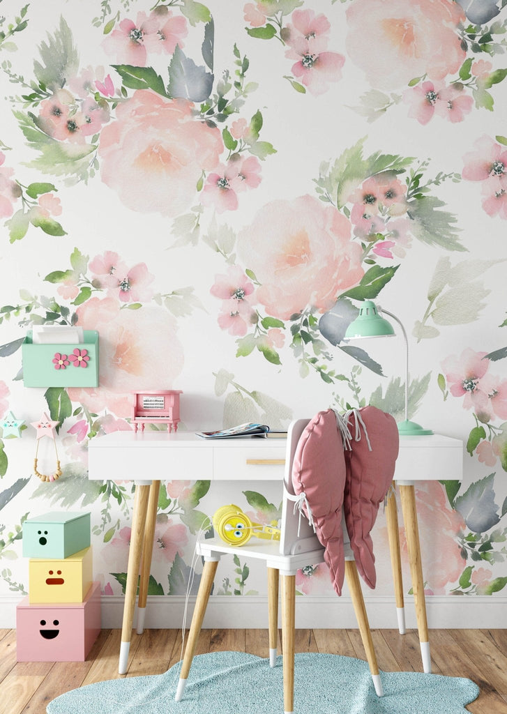Pink Watercolour Floral Wallpaper - Wall Funk