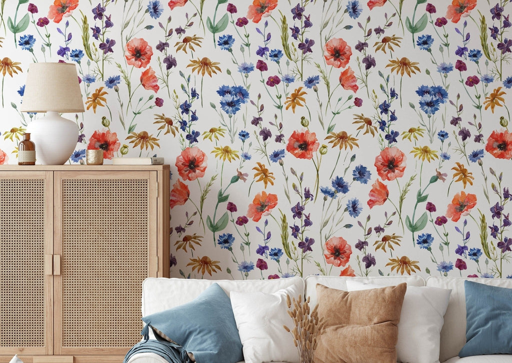 Poppy Meadow Floral Wallpaper Sample - Wall Funk