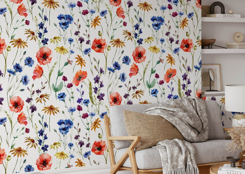 Poppy Meadow Floral Wallpaper - Wall Funk