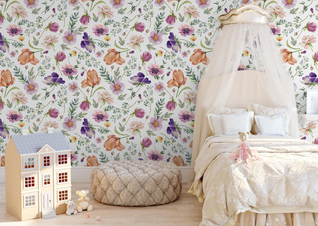 Purple, Peach, and Pink Floral Wallpaper - Wall Funk