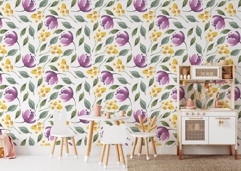 Purple Watercolour Floral Wallpaper Sample - Wall Funk