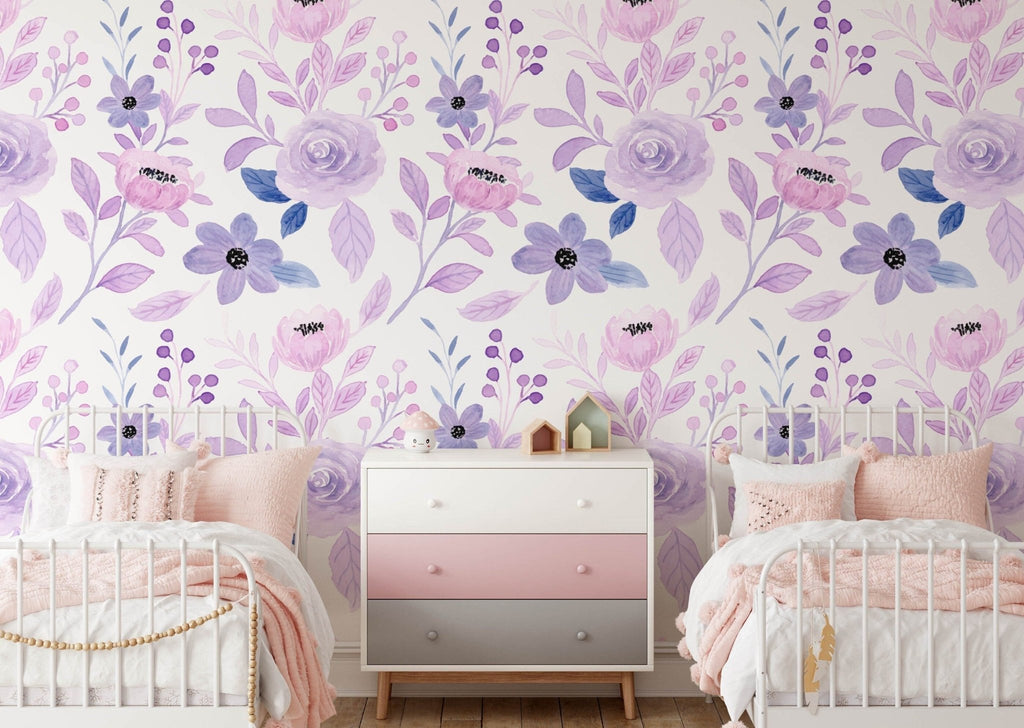 Purple Watercolour Floral Wallpaper Sample - Wall Funk