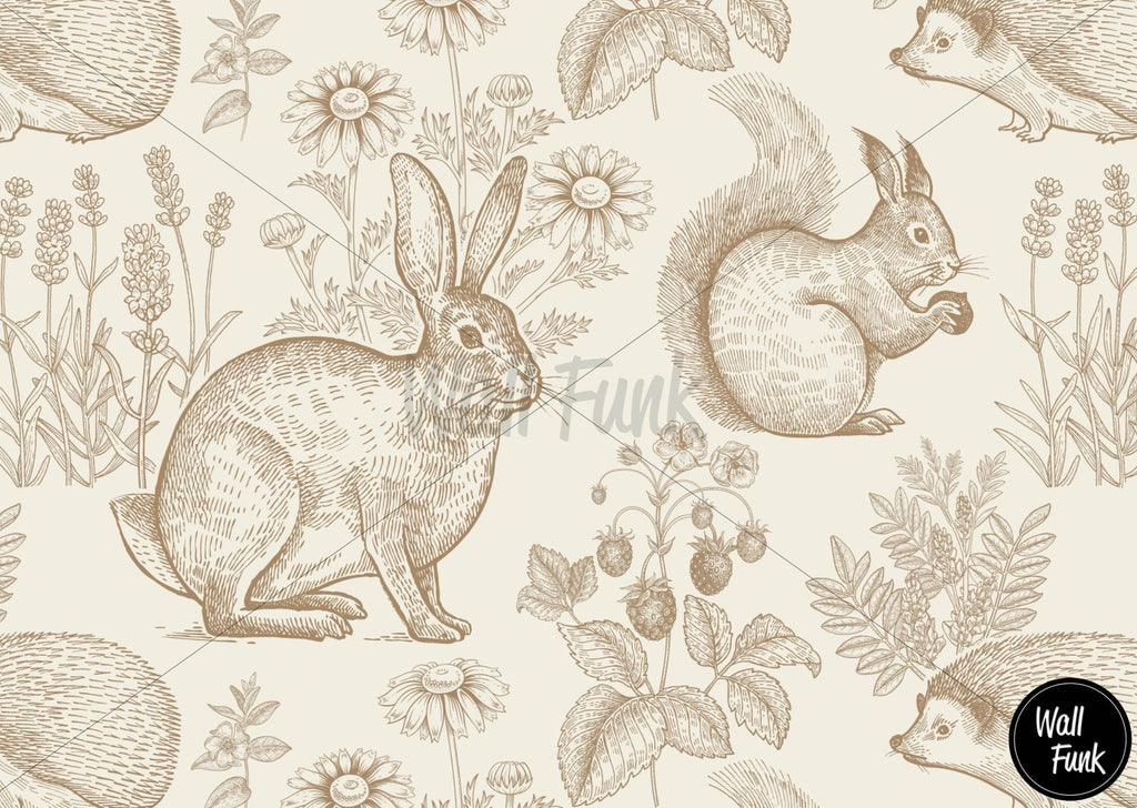 Rabbit & Woodland Friends Wallpaper - Wall Funk